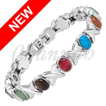 Channah 2017 Bio Señoras Cinco Colores Piedras CatEye Mujeres Pulsera Magnética Joyería de Plata Colorido Brazalete Del Encanto Del Envío libre