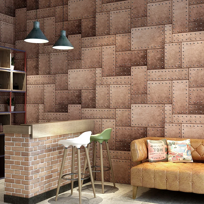 

Custom 3D stereo Industrial wallpaper retro nostalgia pale iron personality fashion restaurant bar clothing store wallpaper