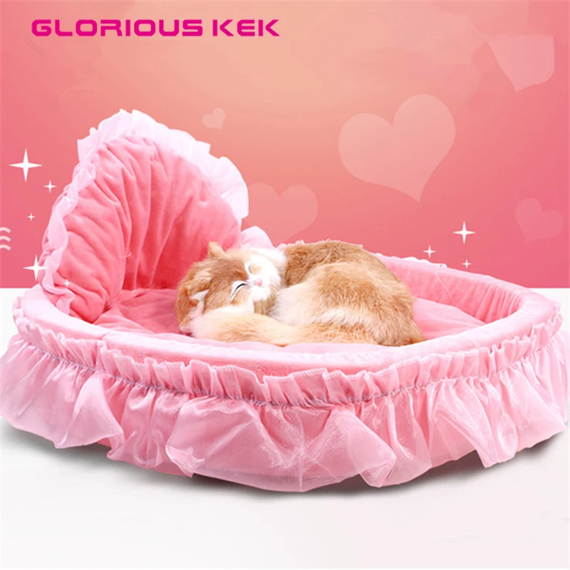 

GLORIOUS KEK Luxury Princess Cat Bed Puppy Bed Sofa Purple Pink Lace Cat House Small Dog Kennel Warm Soft Fleece New Pet Product