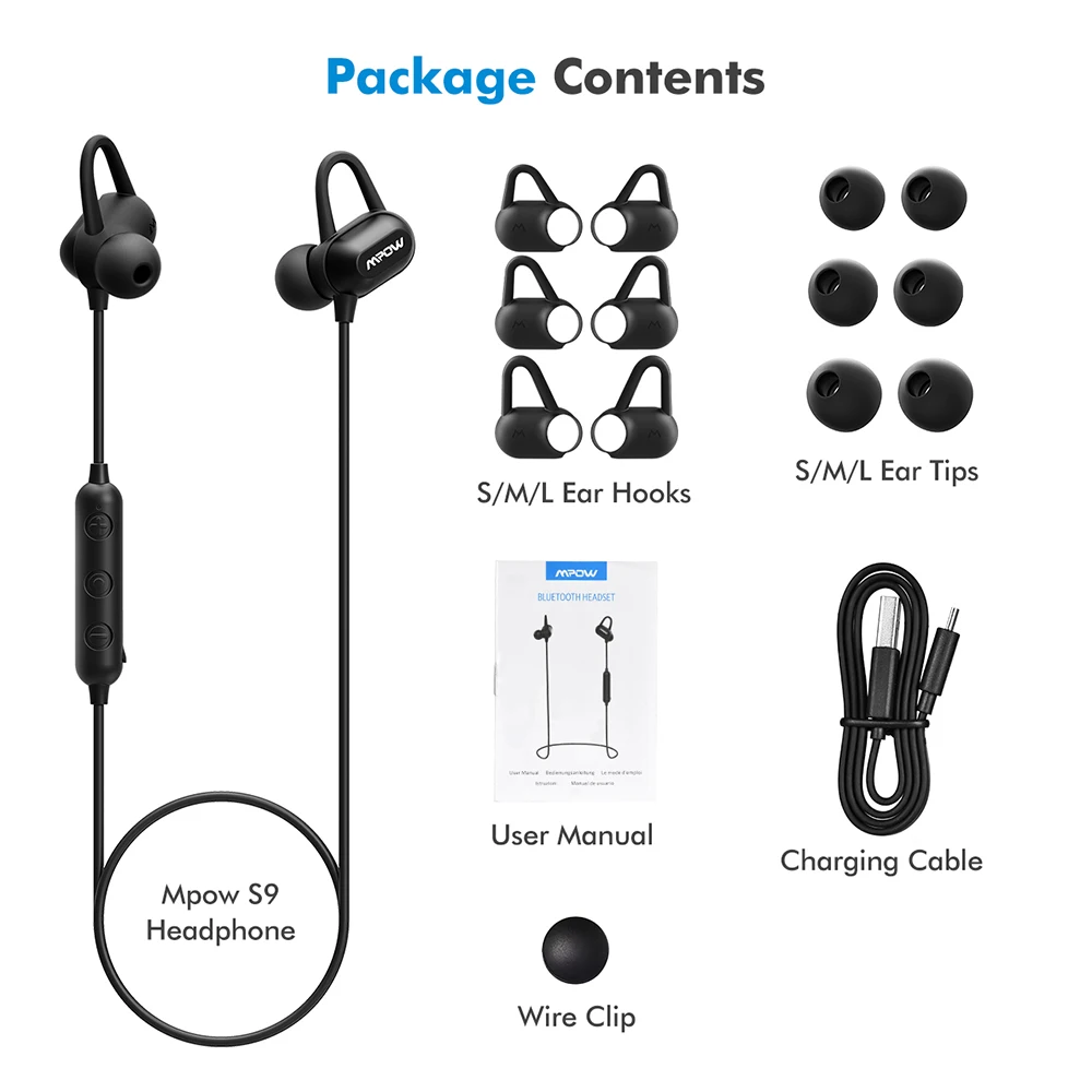 Беспроводные наушники Mpow S9 Bluetooth 4 1 IPX6 водонепроницаемые стереонаушники aptX с