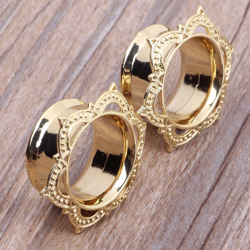 New Style Brass Plug And Tunnel Copper Gold Flesh Tunnels Ear Guage Expander Stretcher Piercing Body Jewelry 6 to 16mm 60pcs