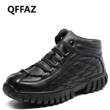 

QFFAZ Men Steel Toe Genuine Leather Hiking Sneaker Multifunction Protection Fur Men Boots zapatos de seguridad para hombres