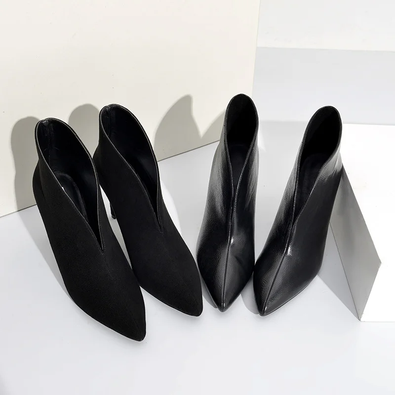 

New Fashion Spring Ankle Boots Women Sharp Headed Thin Heel Fur Warm Elegant Comfortable Casual Fashion Shoes Women Suede Slim