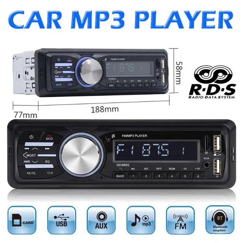 1010RDS автомобильный Радио MP3 плеер Bluetooth USB AUX RDS приемник в тире головное устройство RCA аудио выход может быть подключен к сабвуферу