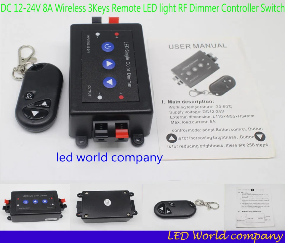 3Keys Remote LED light RF Dimmer Controller Switch8A DC 12-24V Wireless For Spotlight Recessed Strip Adjust Brightness | Лампы и