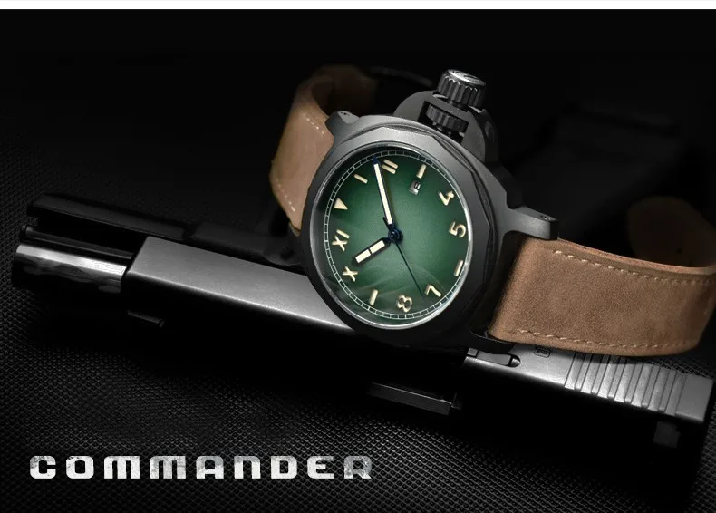 Parnis SKULL Seriers светящийся мужской кожаный ремешок для часов модные автоматические механические часы наручные часы