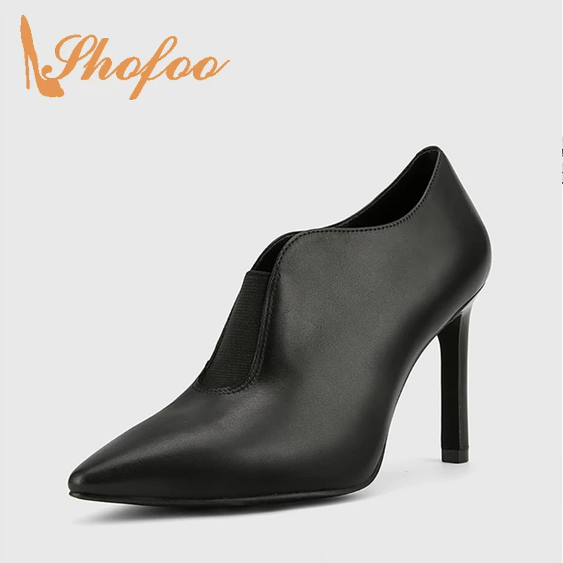 

Black High Stilettos Pointy Toe Pumps Woman Thin Heels Large Size 11 14 Smooth Leather For Ladies Spring Shoes Party Casual 2019
