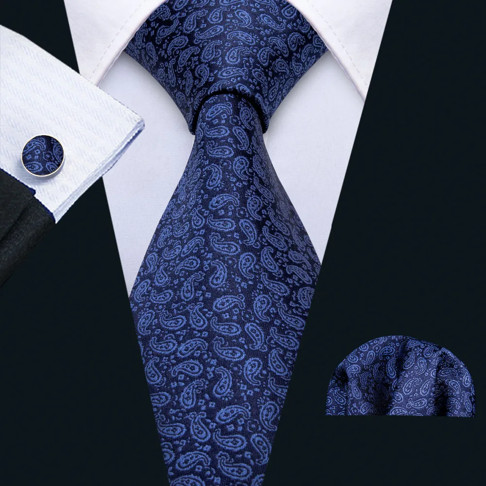

Barry.Wang Best Designer Navy paisley Wedding Tie Set 100% Silk Neck Ties For Men Gift Wedding Groom Business Party FA-5128