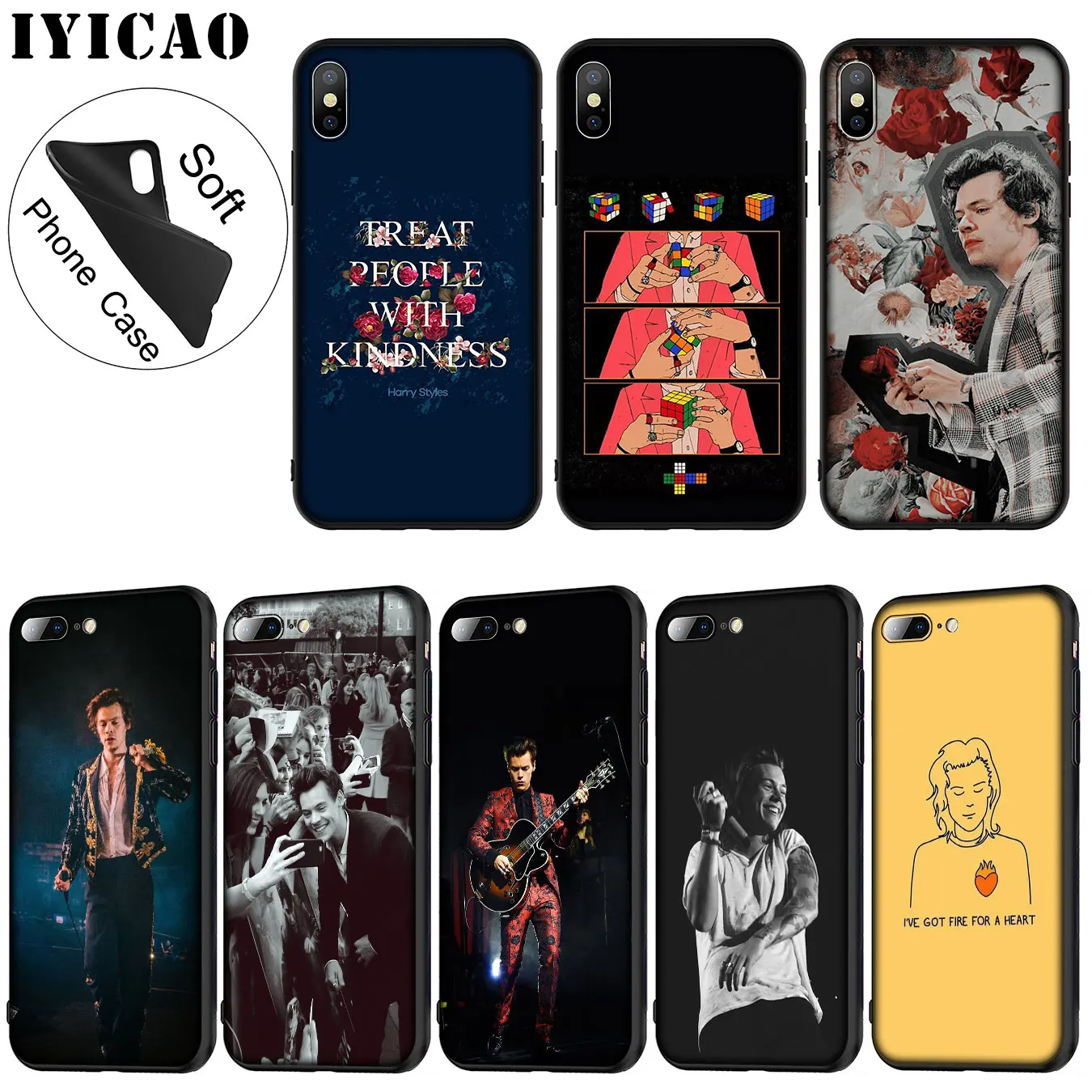 IYICAO One Direction Tattoos Harry Styles Soft Silicone Phone Case for iPhone XR X XS 11 Pro Max 6 6S 7 8 Plus 5 5S SE Cover |