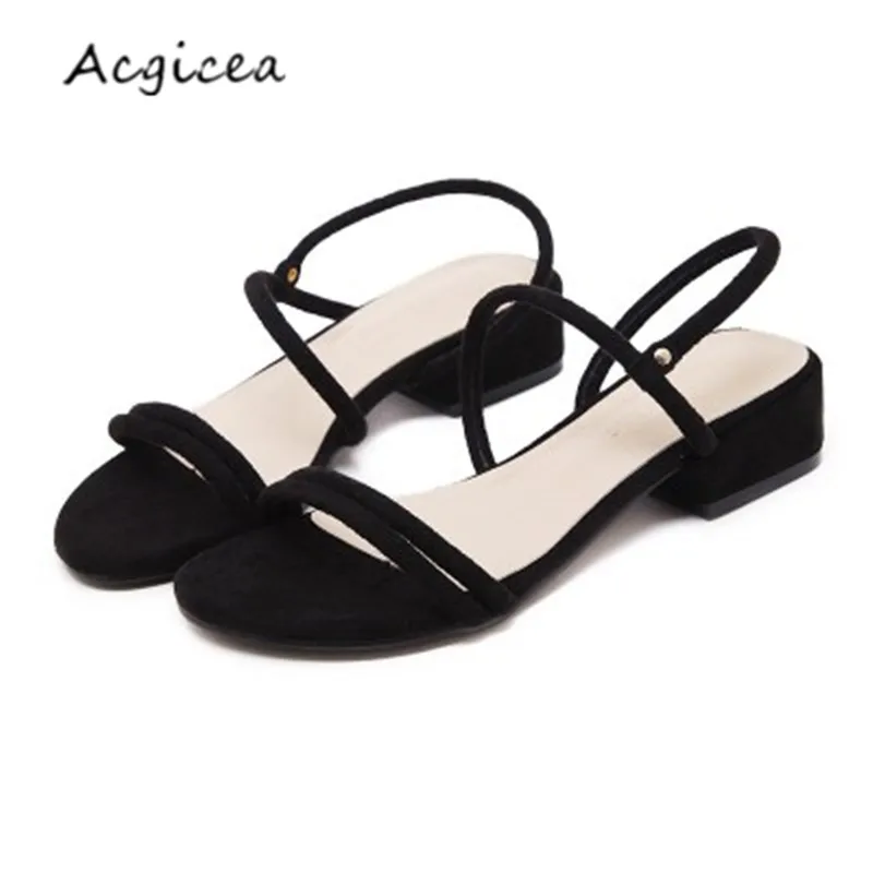 

2018 new Round head Roman Low-heeled sandals open-toed suede rough with wild Ankle Strap sandals mujer Female sandals s135
