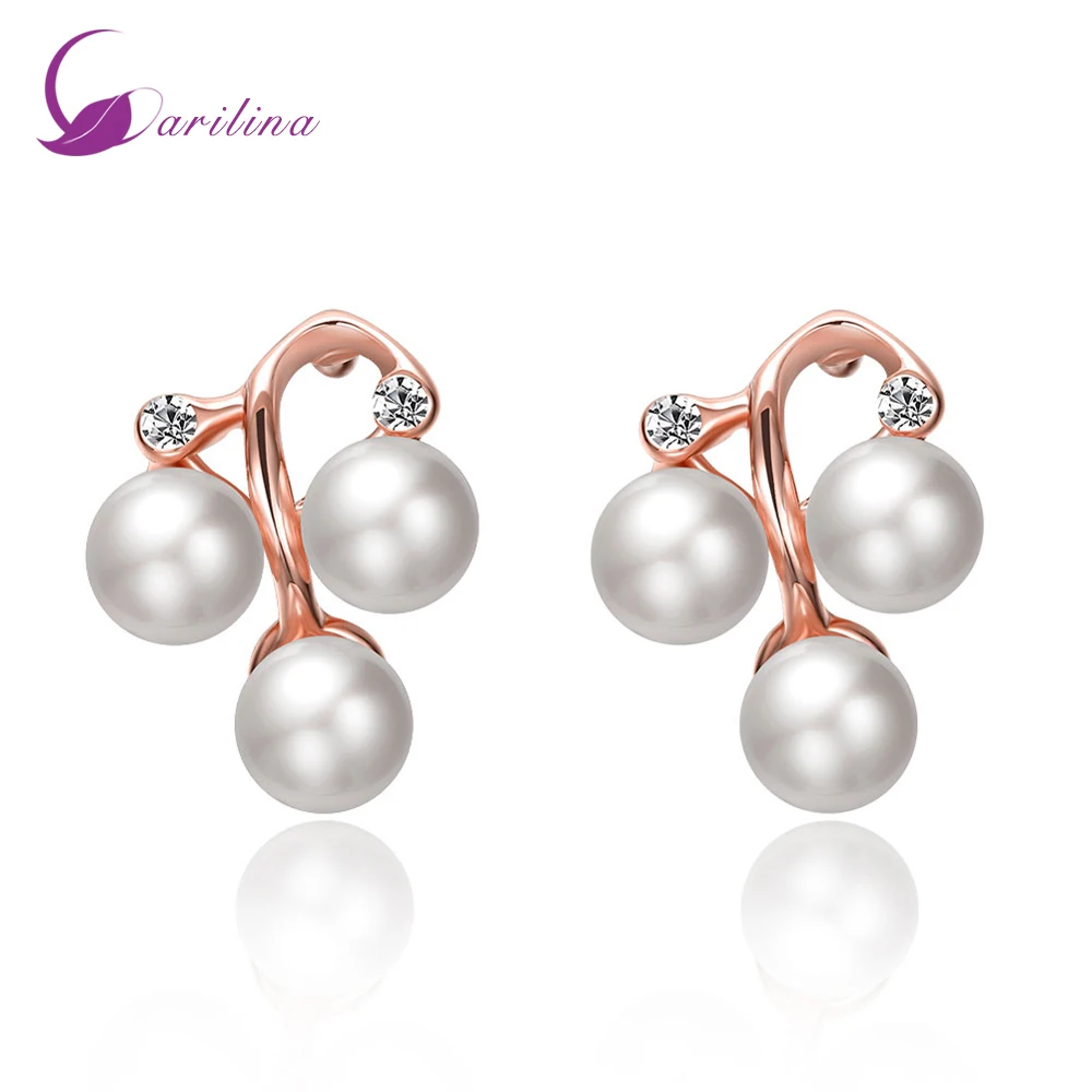 Приятный изделия из розового золота белый кубического циркония жемчуг Серьги-гвоздики для Дамская Мода Bijoux e2031