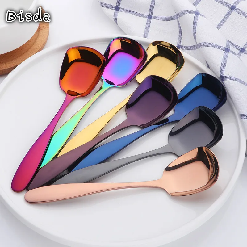 

3 Pcs/Set High Quality 18/10 Stainless Steel 3 Sizes Flat Spoons Dinnerware Set For Soup Stirring Spoon Kitchen Accessories