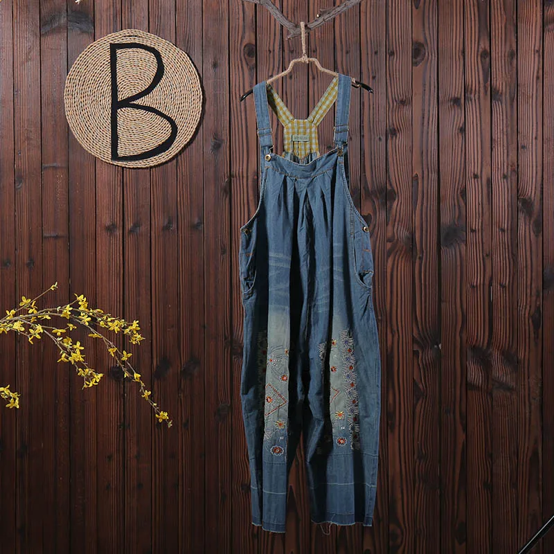 Embroidered Jumpsuit Women Casual Loose Fit Female Rompers Light Blue Summer Commuter Denim Jumpsuits Ankle Length (1)