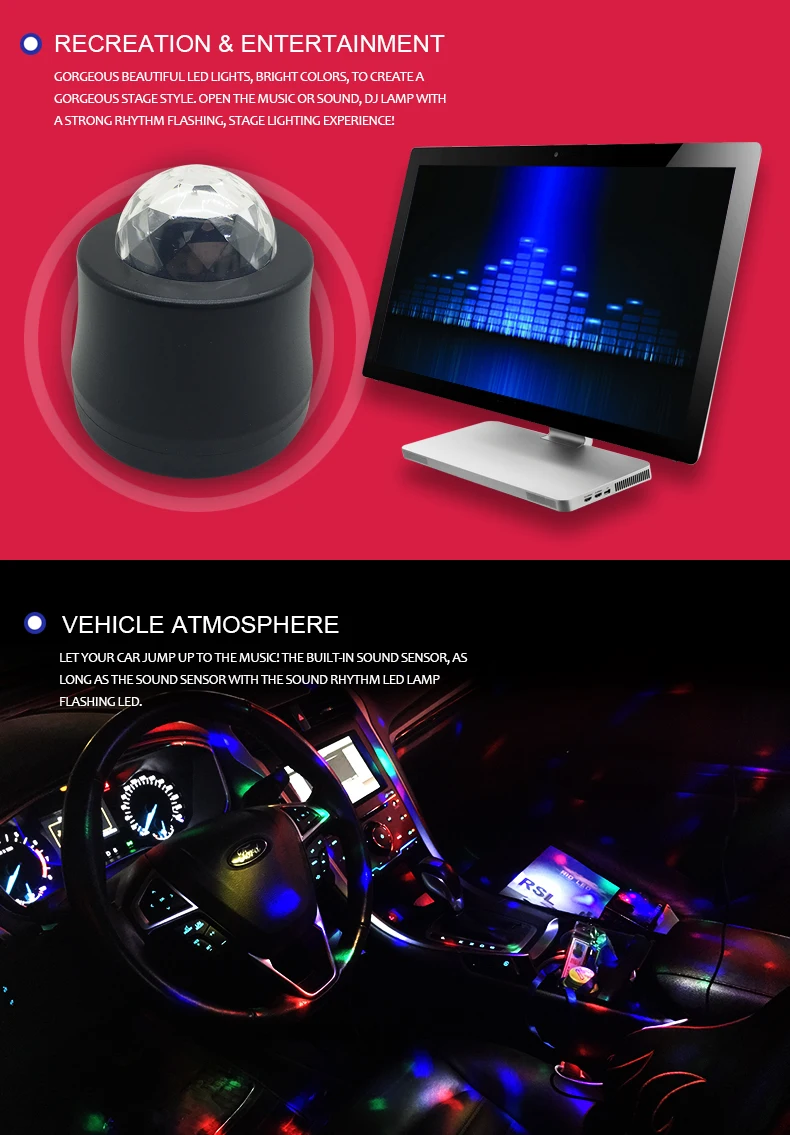 Автомобильный DJ светильник светодиодный атмосферная вращающаяся вспышка разноцветная лампочка для дискотеки лампа RGB музыка USB для Вечерние Декорации ритм Стайлинг сценический эффект