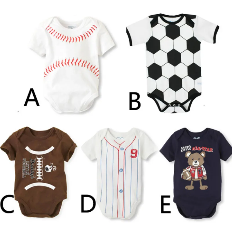 

Short Sleeve Ball Sports Style Kiz Bebek Giyim O-neck Breathable Cotton Soft Baby Summer Clothes Single-breasted Body Infantil