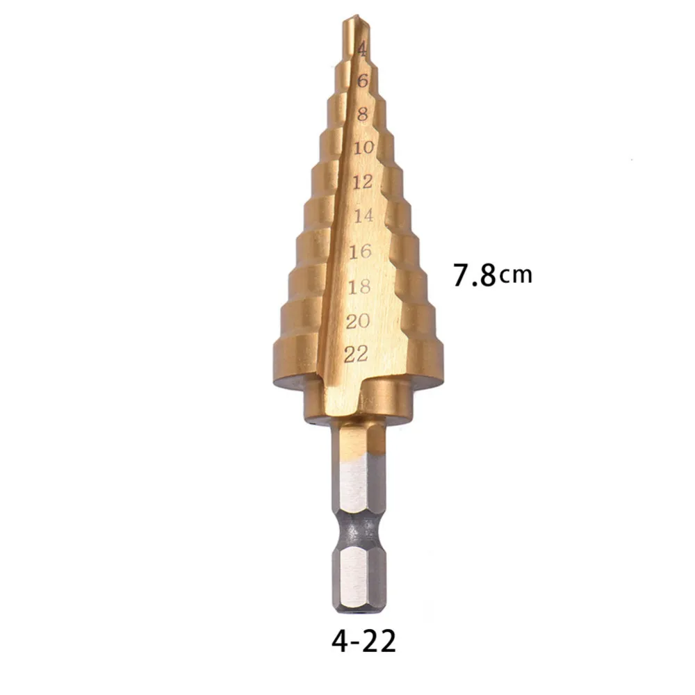 Шестигранный титановый шаг конусное сверло отверстие резак 4-22 мм HSS 4241 для листового металла