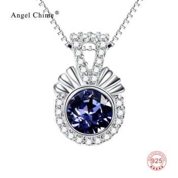 

Dark Blue Crystal CZ Pendant 925 Sterling Silver Collar Statement Necklaces Luxury Cute Jewelry Women Kolye