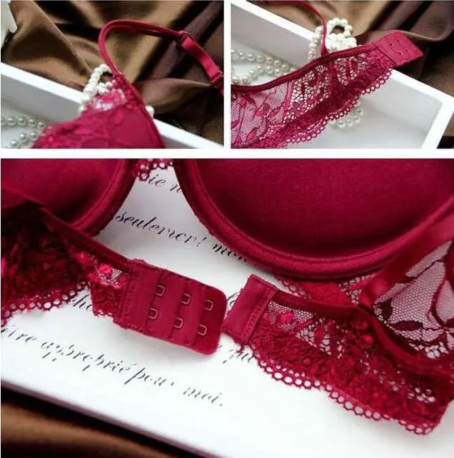 6 Colors Set Push Up Solid 32A-38C Bra Women Deep V Lace Decro Underwire Outfit Sexy Lace Bra Set For Free Shipping underwear sets sale