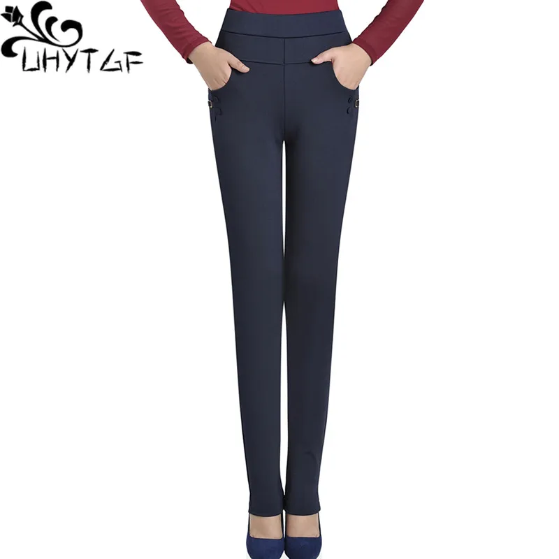 

Модные повседневные брюки UHYTGF, женские свободные Стрейчевые брюки с высокой талией, прямые длинные брюки, женские брюки на весну и осень 5XL 1295