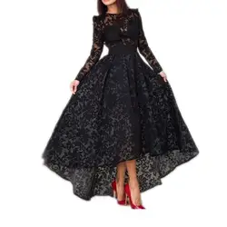 2019 Новые элегантные женские трапециевидные вечерние платья с длинными рукавами черные кружевные вечерние платья