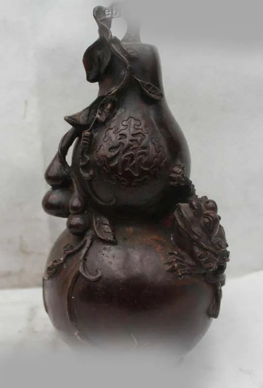 

10"China Fengshui Bronze Dragon Fu Beast Uniocrn Gourd cucurbit calabash Statue