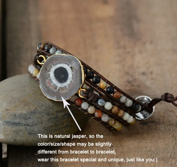Дропшиппинг Wrap Браслеты натуральные камни Sun Japser Charm 3 слоя кожаный веревочный