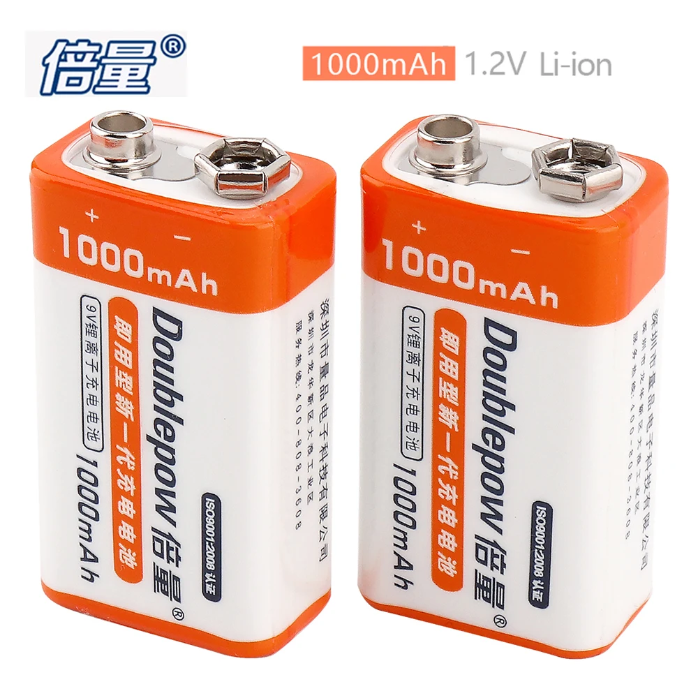 En Ligne 2 pcs Doublepow 1000 mAh 9 V Batterie Au Lithium Li ion LSD Rechargeable Batterie avec 1200 Cycle pour Multimètre Microphone D alarme