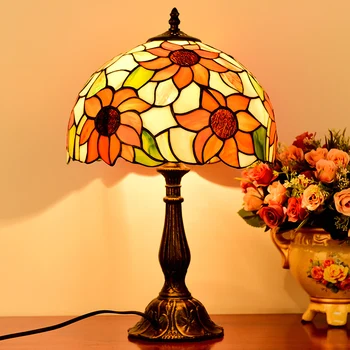 

American tiffany style stained glass sunflower pendant light for bedroom bedside lamp garden study lamp