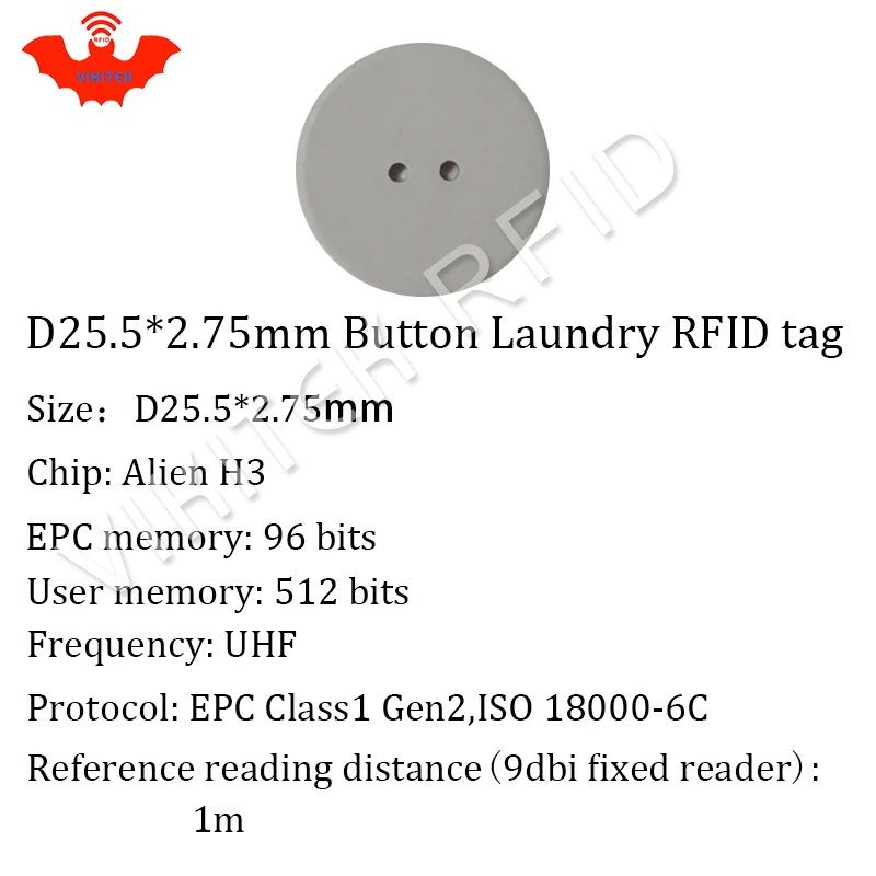 VIKITEK UHF RFID laundry tag 915MHZ 860-960MHZ Alien Higgs3 chip PPS material can be washed VIKITEK UHF RFID laundry tag 915MHZ 860-960MHZ Alien Higgs3 chip PPS material can be washed