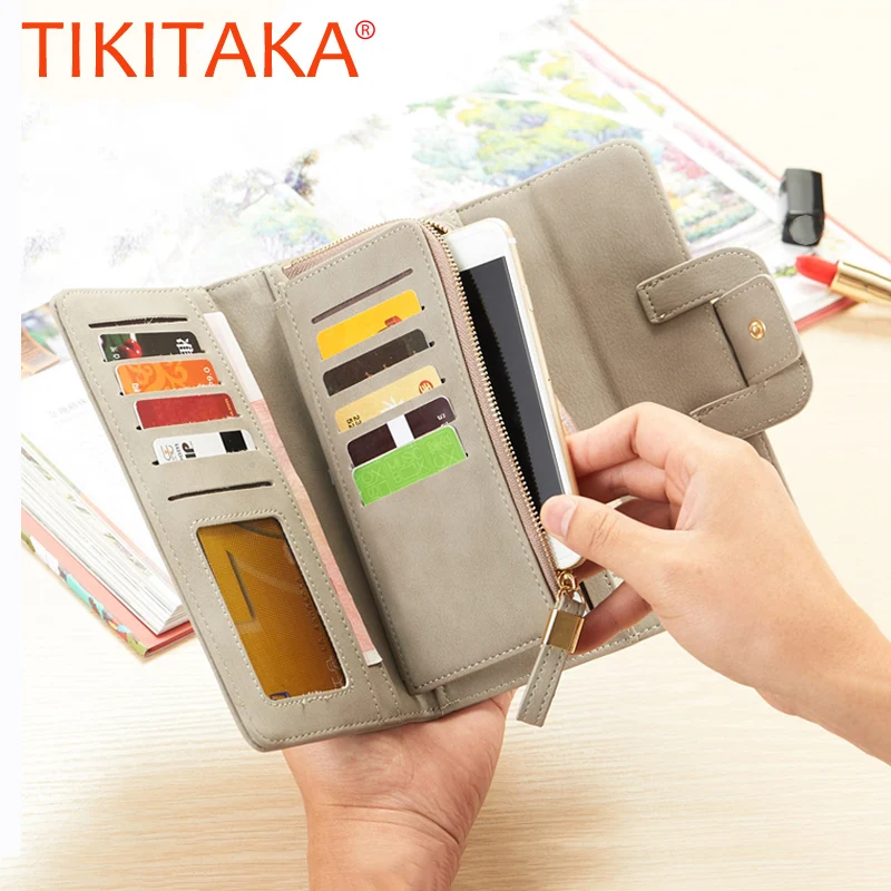 

3 Fold Lovely Girls Leather Universal Phone Wallet Case Women Long Purse Female Money Coin Card Holders Carteras Lady Clutch