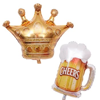 

30pcs Five point Gold princess Crown Beer mug Cheers Foil Balloons air Inflatable Helium Globo Birthday Wedding Party Decor Ball