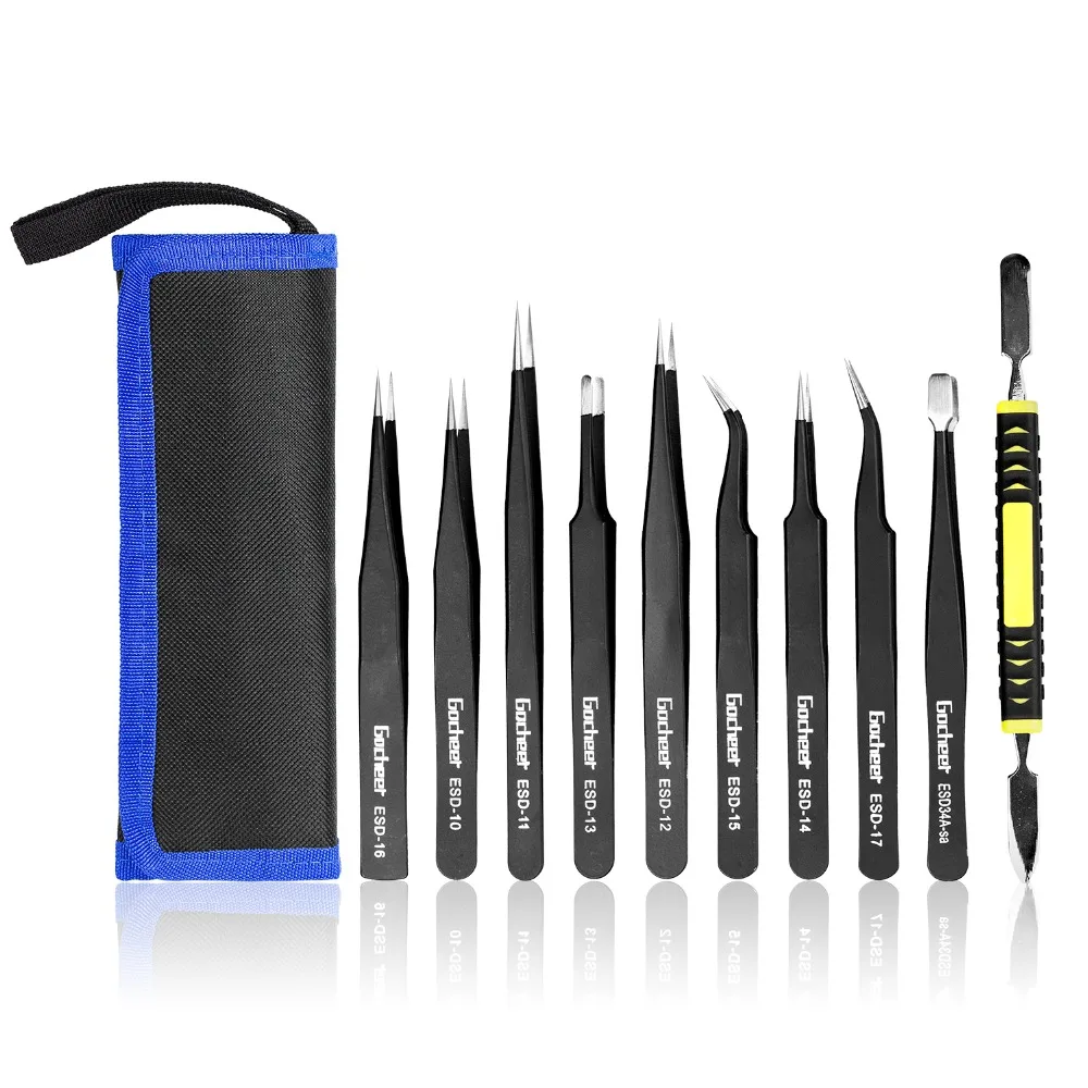 10PCS Stainless Steel Tweezers set electronic precision Tweezers long