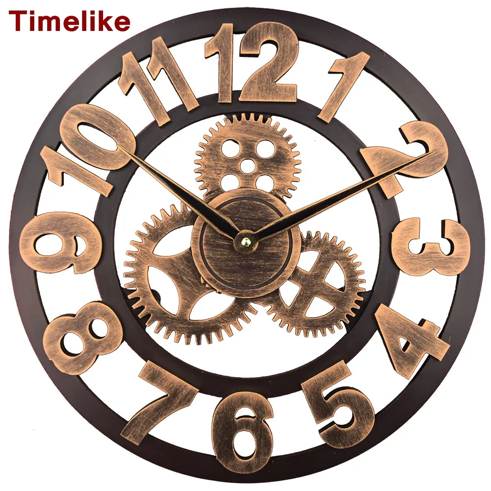 2017 Art Large Gear Wall Clock Handmade 3D Retro Rustic Decorative Wall