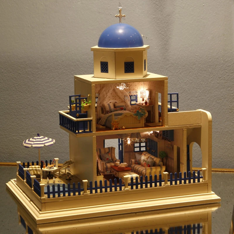 

DIY Model Doll House Casa Miniature Dollhouse with Furnitures LED 3D Wooden House Toys For Children Gift Handmade Crafts A026 #E