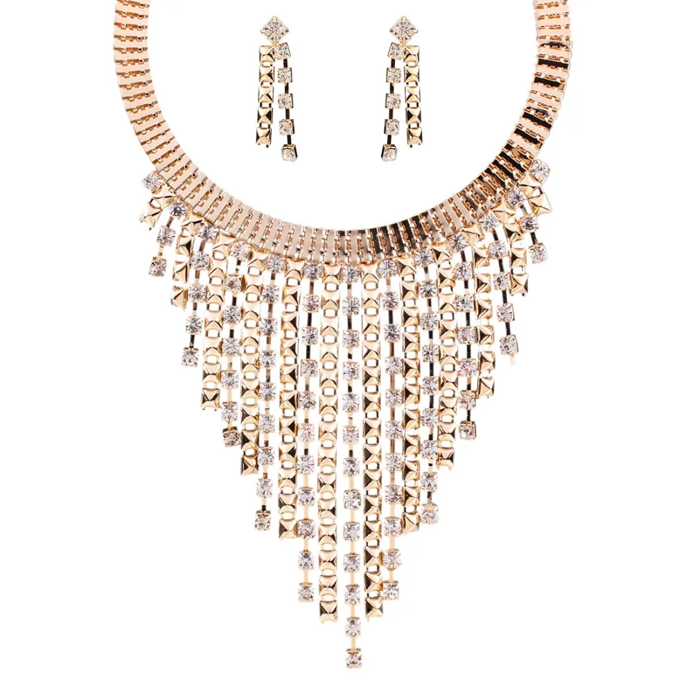 Solememo Luxury Gold Wedding Jewelry Sets Women Fashion Jewelry Sets Austrian Crystal Pendant Necklace Long Earrings N3589 3