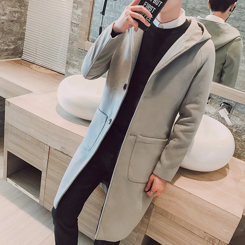 2018 New Autumn Korean Thick Wool Coat Youth Solid Medium Long Sections Windproof Coat Slim Fit Business Casual Woolen Coats 2018 New Autumn Korean Thick Wool Coat Youth Solid Medium Long Sections Windproof Coat Slim Fit Business Casual Woolen Coats