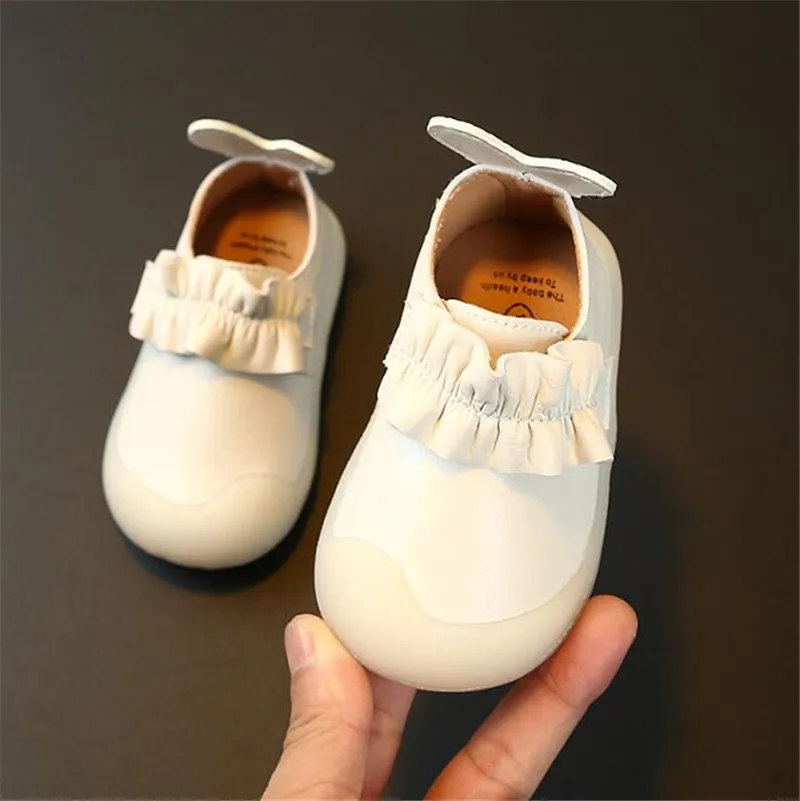 Weoneit/Новинка для девочек Дети оборками кожаные туфли для малышей для маленьких Демисезонный Удобная симпатичная обувь с принцессой - Цвет: beige