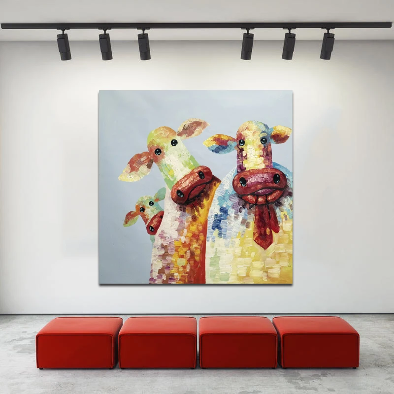 

SELFLESSLY ART Wall Decorative Painting Canvas Poster Print Cute Cows Cartoon Wall Pictures For Kids,Living Room Unframed
