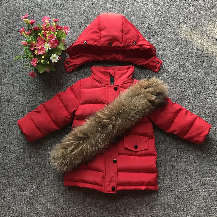 2018 Kids Down Jacket Thickening White Duck Down Warm Coat Baby Girl Boy Big Raccon Fur Parkas Toddler Boys Warm Down Jacket