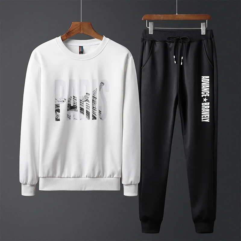 Tracksuits Men 2PC Outwear Sporting suits Male Hooded Sweatshirts+Pants Letter Print Hoodies Plus Size Moleton Masculino 2019