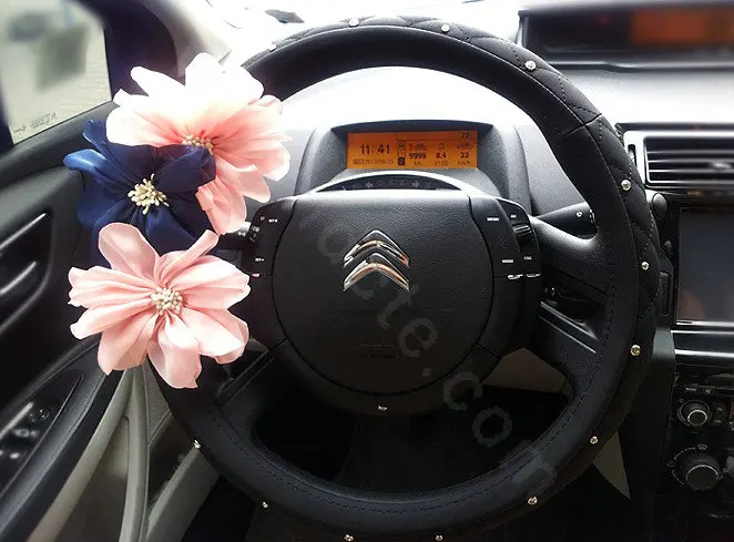 Auto-Car-Steering-Wheel-Cover-blue-Flower-Imitation-sheepskin-Diameter-38CM-Black-l2