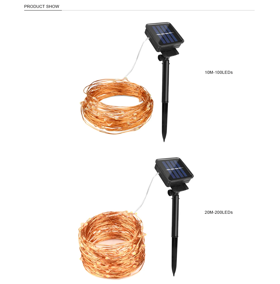 2 м, 5 м, 10 м, 20 м, Солнечный светодиодный светильник, водонепроницаемый, светодиодный, медный провод, праздничная, уличная лампа для рождественской вечеринки, Свадебный светильник ing