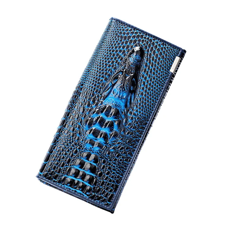 Крокодиловый узор из натуральной кожи длинный женский кошелек с застежкой модный дизайнерский Дамский кошелек carteira feminina - Цвет: Синий
