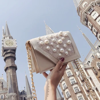 

2019 Summer New Quality PU Leather Women's Designer Handbag Flower Pearl Tote Bag Female Chain Shoulder Messenger Bags X2-67