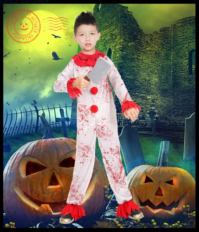 Страшный костюм клоуна для детей; костюм клоуна; Детский костюм на Хэллоуин; костюм зомби; забавная одежда для костюмированной вечеринки для детей