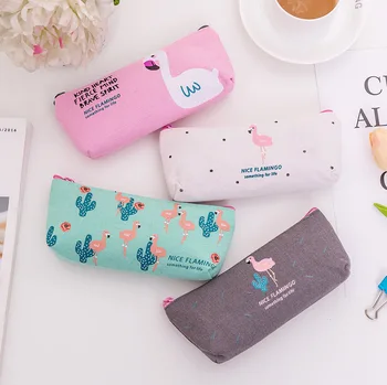 

1PC Cute Flamingo Canvas Pencil Cases Stationery Storage Kawaii Pen Bag Gifts School Office Pencil boxs Lovely Pouch bag