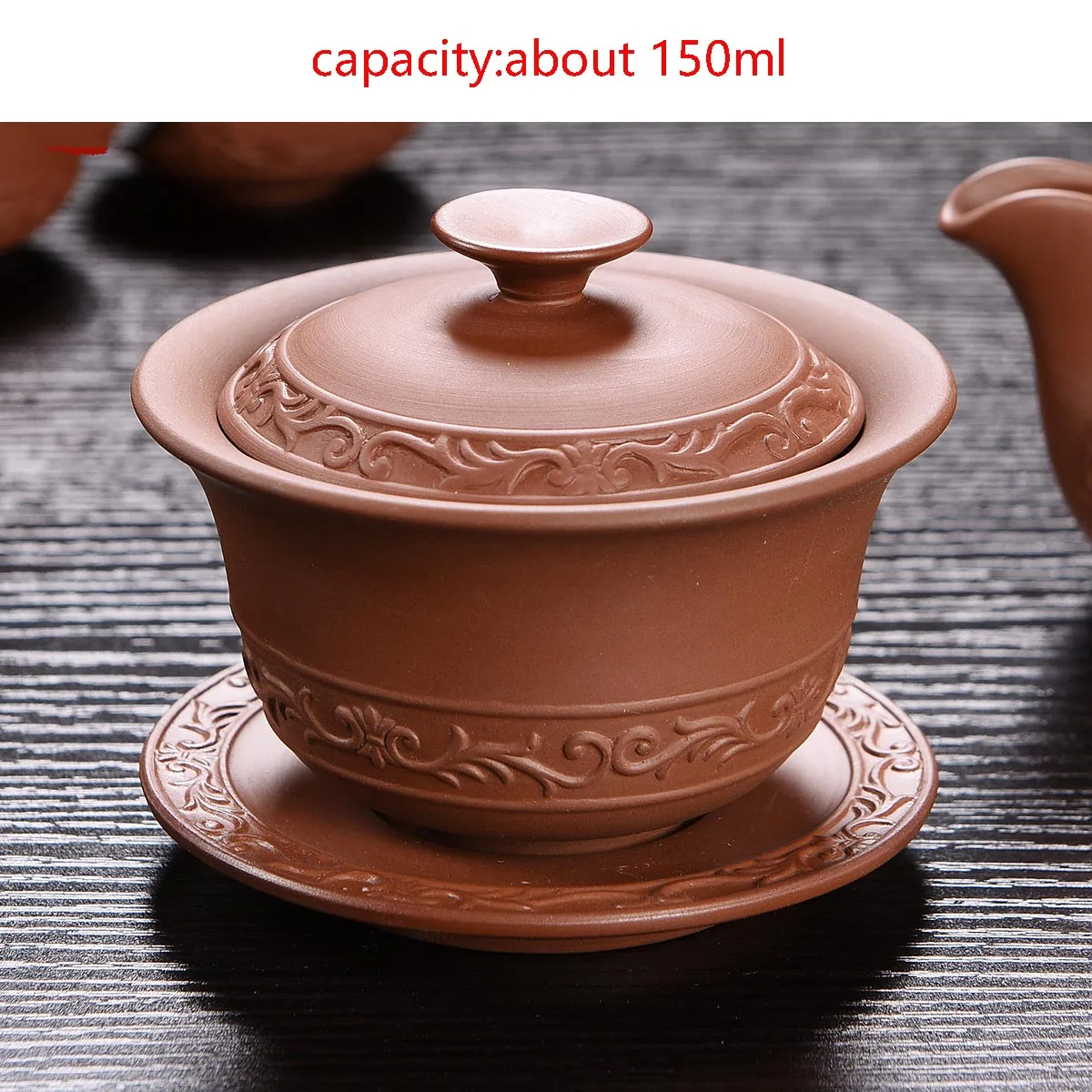 150cc Исин фиолетовая глина винтажный Gaiwan тисненый Лотос сырой руды Zisha художественная посуда для напитков домашний чай церемония Улун чай чайник для Пуэра подарок - Цвет: F