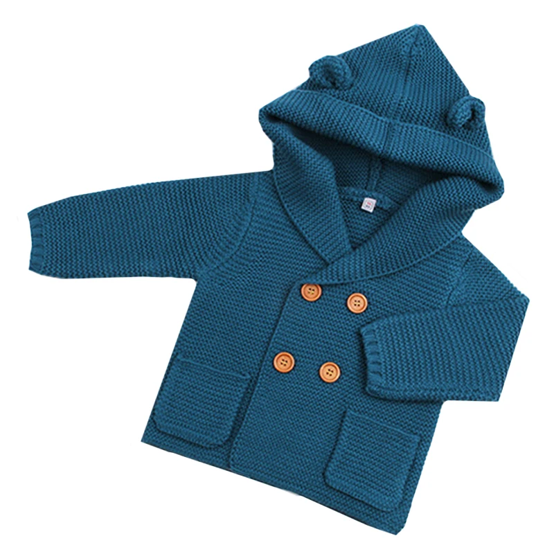Одежда для новорожденных мальчиков, Детская куртка, осенне-зимний вязаный кардиган, теплые свитера, модное пальто с капюшоном и длинными рукавами, одежда для мальчиков