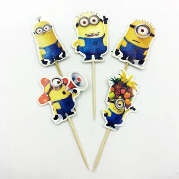 

720pcs Cartoon Monocular Eyes Minions Cupcake Toppers Pick Despicable Dad Family Baby shower Kids Birthday Party Cake Decoration