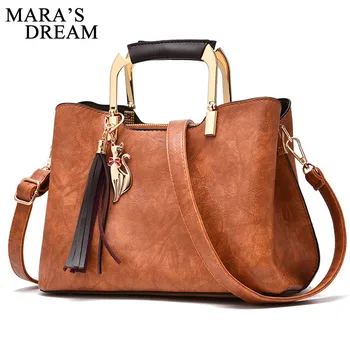 

Mara's Dream Women Shoulder Bags Fashion Hight Quality PU Leather Solid Color Black Famous Designer Brand Tassel Female Hand Bag